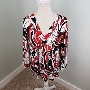 Cha Cha Vente Women’s Baby Doll Splice Neck Tunic Top Stretch Large